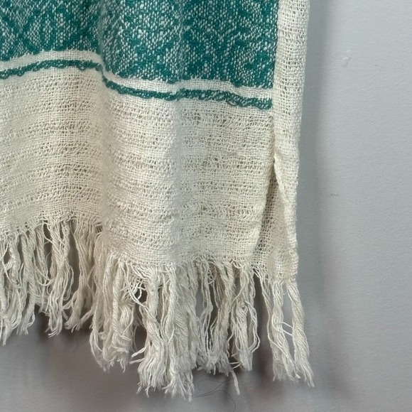 Womens Handmade Teal‎ Beige Crochet Woven Fringe Cap Sleeve Hippie Peasant Top M - Picture 2 of 7